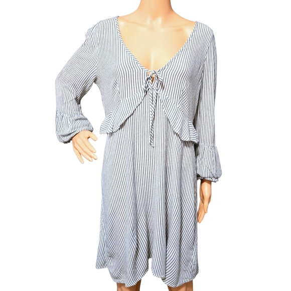 American Eagle Striped Ruffle Dress M Tie Front Cottagecore Milkmaid Coquette AE - Picture 2 of 16